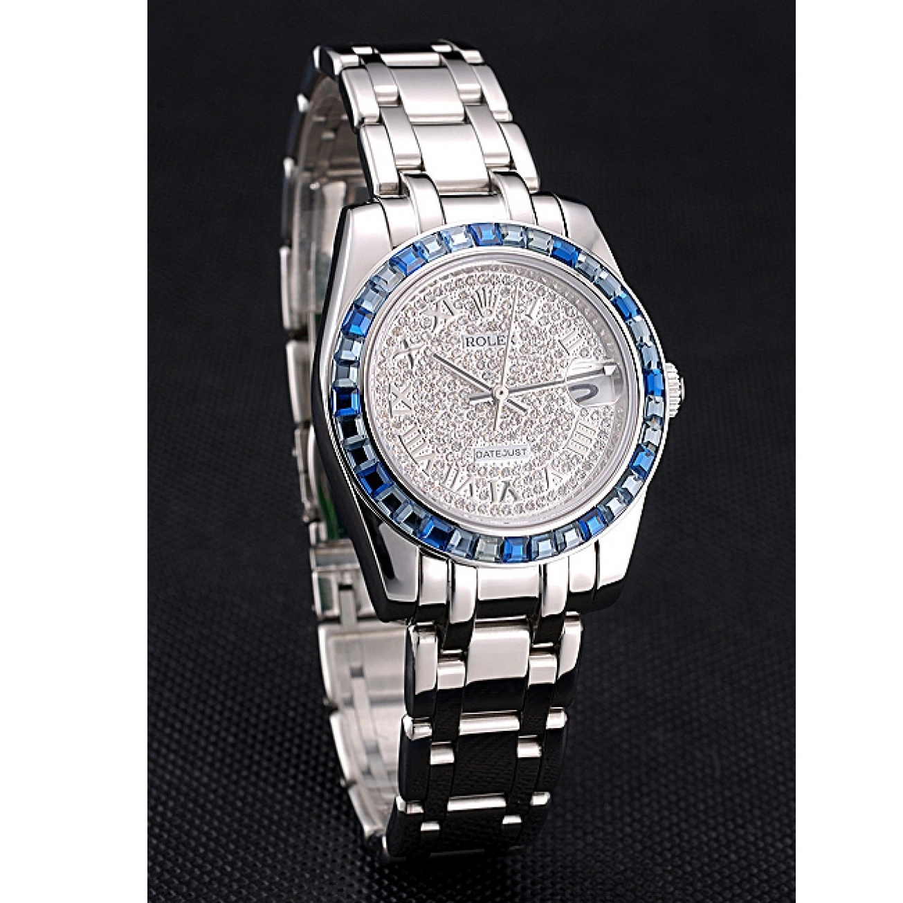 Aaa fake watches Jewels Rolex Stainless And Bracelet Steel Dial Blue 622834 Diamond Bezel Case Datejust 1026